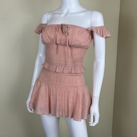 Tularosa Women Size XXS Pink Janine Mini Smocked Ruffle Dress Fairycore Festival - Picture 12 of 16